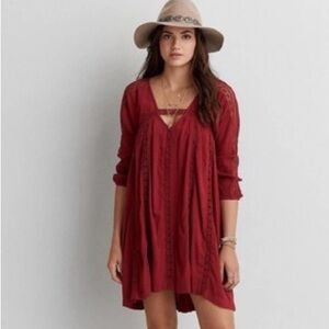 American Eagle Outfitters Deep Red Crochet Dress